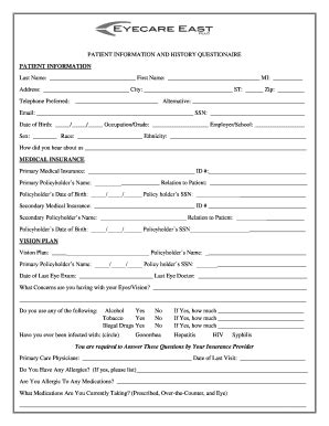 Fillable Online Patient Information And History Questionaire Fax Email