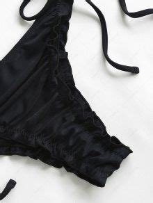 ZAFUL Tie Side Ruched Frilled String Bikini Swimwear In BLACK ZAFUL 2026