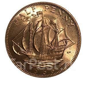 Монета Великобритания 1/2 пенни 1967 г. с кораблем - Европа во Владивостоке
