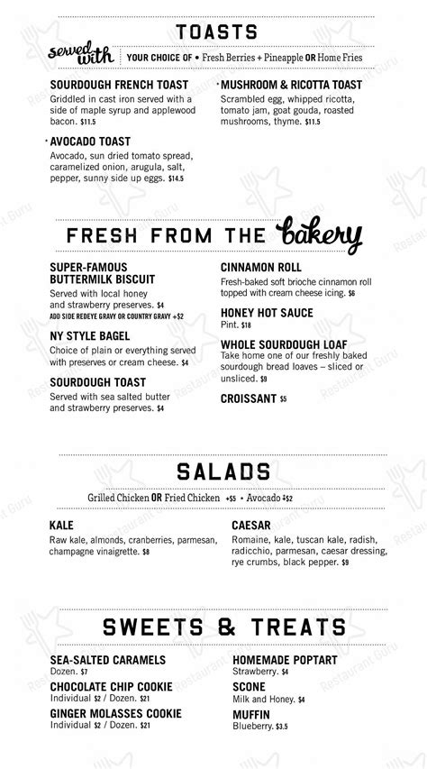 Menu at Milk and Honey cafe, Nashville