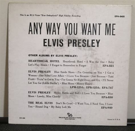 Vintage 1956 Elvis Presley Any Way You Want Me 7 Vinyl Record By RCA