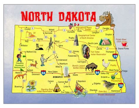 detailed travel illustrated map  north dakota state north dakota