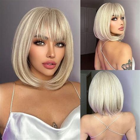 Blonde Bob Wig Platinum Blonde Bob Wig With Bangs Inch Short