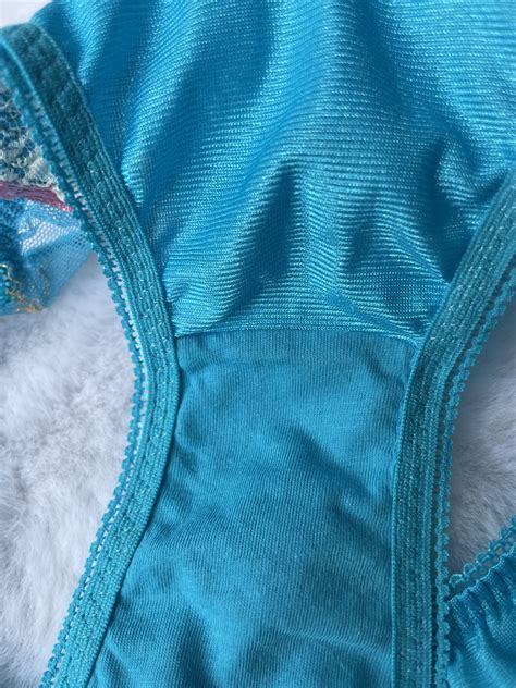 Vintage Shiny Blue Nylon Panty Slippery Floral Lace Sissy Bikini Sz Hip Ebay