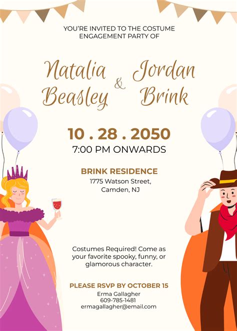 Free Costume Engagement Party Invitation Template to Edit Online