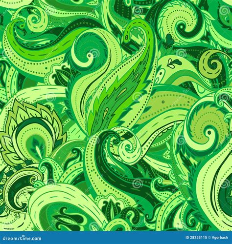 Floral Paisley Indian Green Ornate Seamless Pattern Stock Illustration