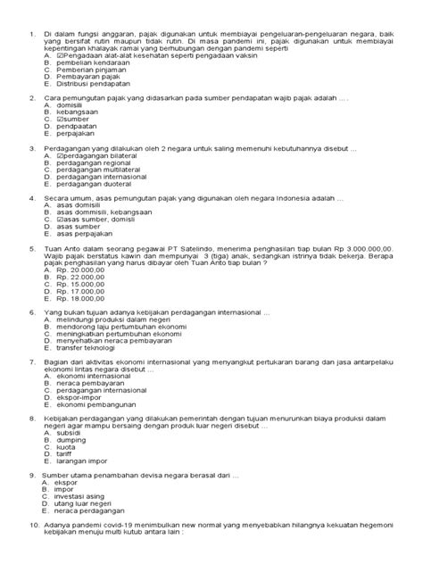 Contoh Soal Pat Ekonomi Kls Xi Ips 2021 Pdf