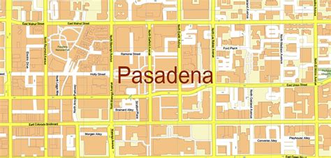 Pasadena California Us Pdf Vector Map City Plan High Detailed Street