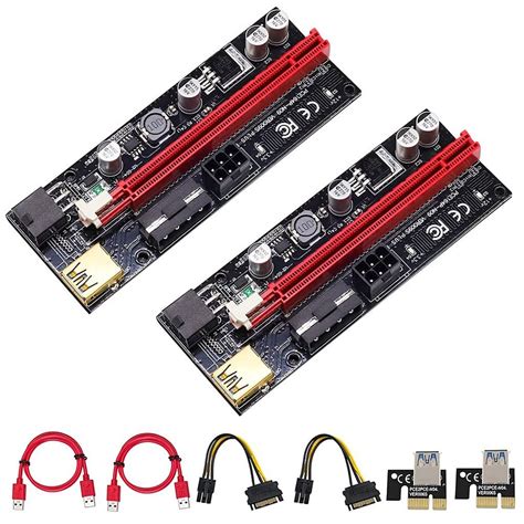 2 Pack Pi Ver009s Gold Pci E 6pin 1x To 16x Powered Pcie Riser Adapter