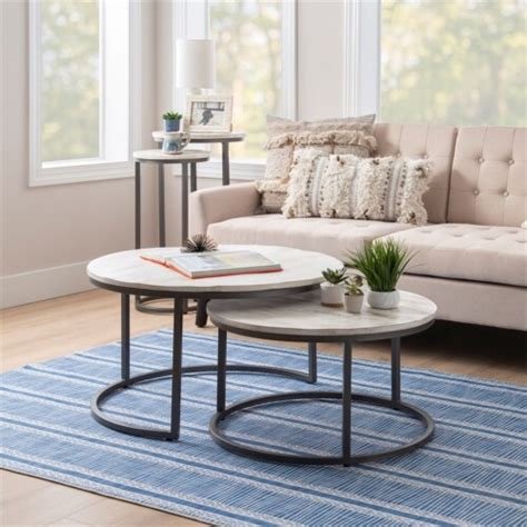 Linon Mina Wood And Metal Nesting Coffee Tables In Gray And White 1 Kroger