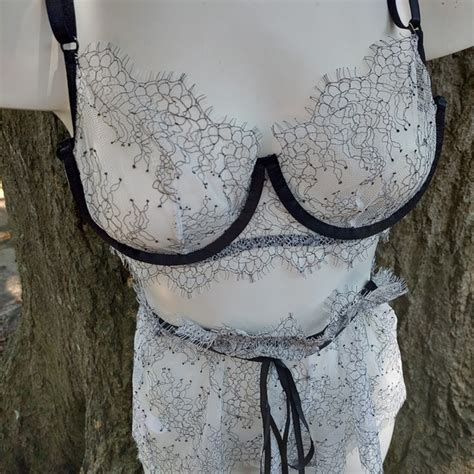 Unbranded Intimates Sleepwear Womens Piece Lingerie Set Size Large White Lace With