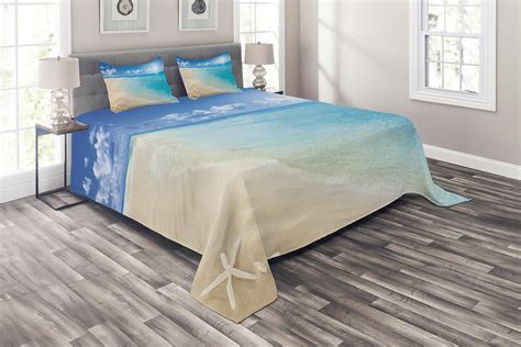 Beach Coverlet Sunny Summer Seashore Clear Sky Seashells Starfish