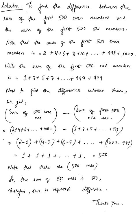 Solved Find The Difference Between The Sum Of The First 500 Even