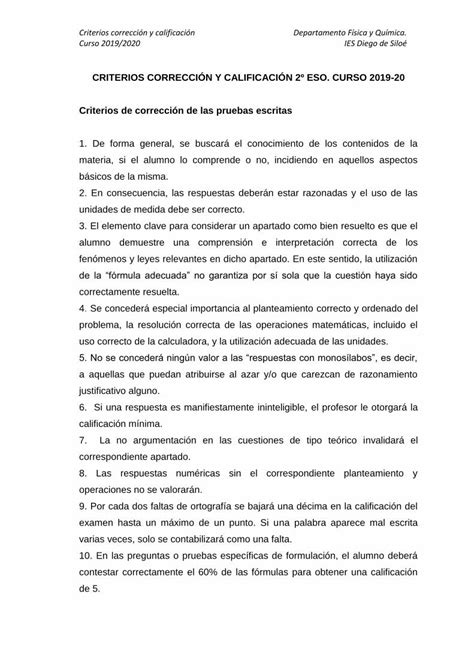 Pdf Criterios CorrecciÓn Y CalificaciÓn 2º Eso Iesdiegodesiloe