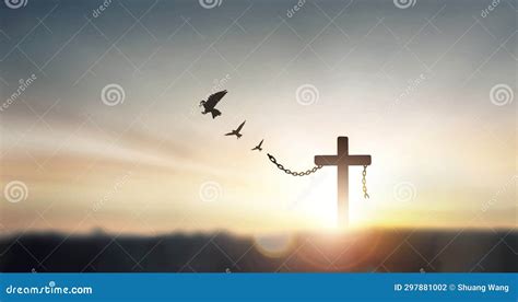 Religious Concept Cross Of Jesus Christ Break Barrier Wire On Calvary