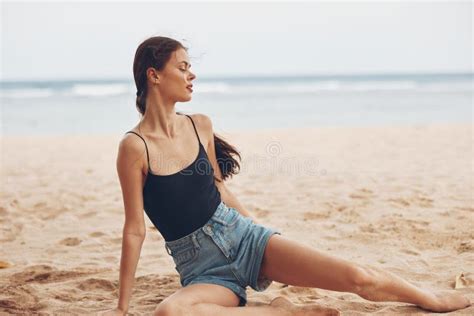 Woman Ocean Sitting Beach Smiling Sand Sunbed Sea Lying Lifestyle