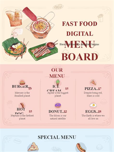 Fast Food Digital Menu Board - by Slidesgo | PDF | Planets | Natural ...