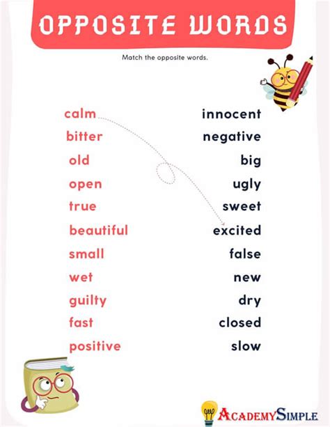 English Worksheets - Opposite Words, Antonyms - Academy Simple