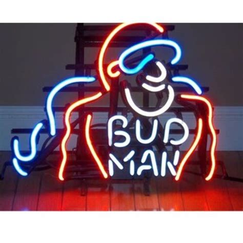 Vintage Bud Man Neon Sign Light Real Glass Tube Wall Hanging Visual Art