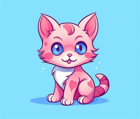 Un gato de dibujos animados con ojos azules y corazón rosa en el pecho