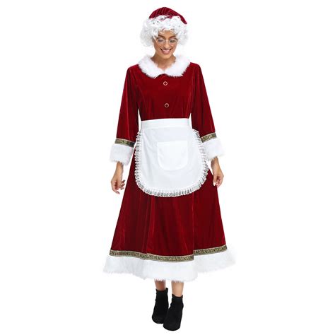 Mrs Claus Costume For Women Adult Christmas Plus Size Dress With