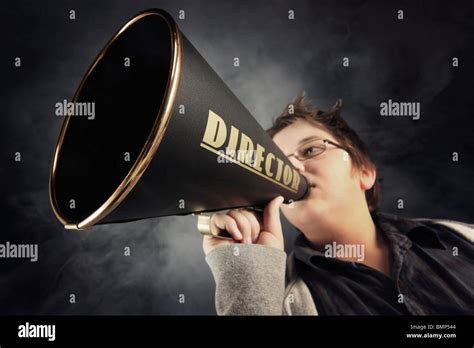 A Boy With A Megaphone Labeled Director Stock Photo Alamy