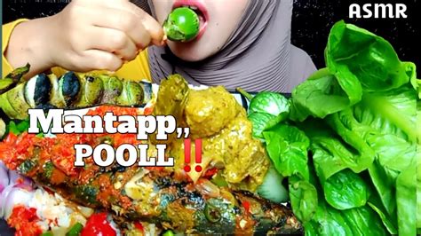 ASMR Mukbang Gulai Tunjang Ikan Bakar Sambal Bajak Lalapan Mentah