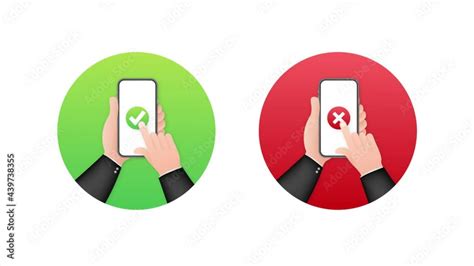 Hands Holding Smartphones With Checkmarks Set Tick And Cross Check