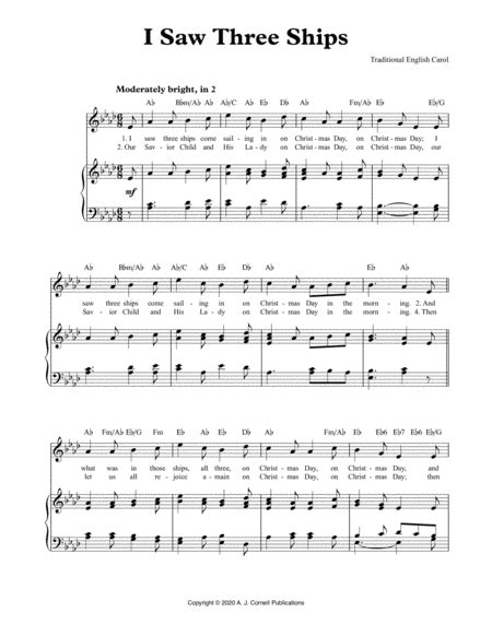 I Saw Three Ships Sheet Music Traditional Piano Vocal