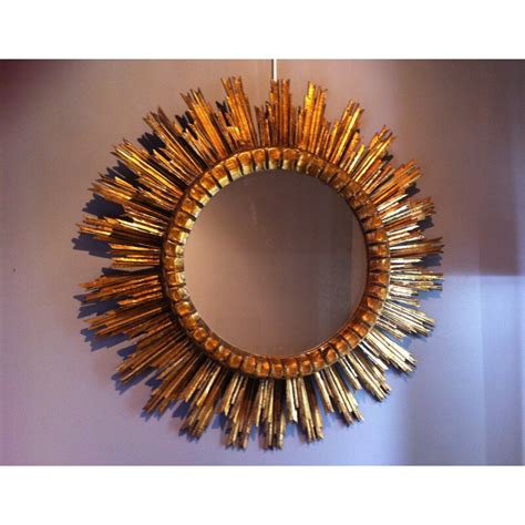 Grand Miroir Vintage Soleil En Bois Et Verre