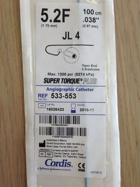 New Cordis Jl Angiographic Catheter F Cm Super Torque