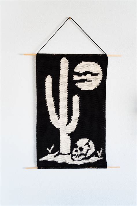 Desert Skull Tapestry Crochet Pattern Wall Hanging Cactus