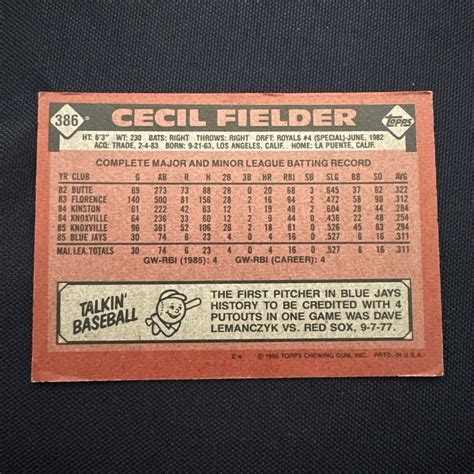 1986 Topps 386 Cecil Fielder Rookie Card Toronto Blue Jays EBay