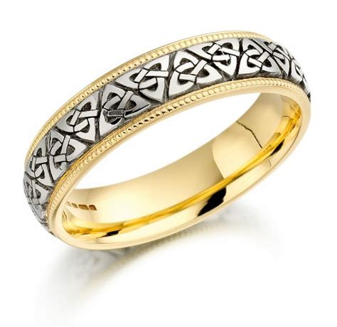 Trinity Knot Wedding Ring Mens Two Tone Trinity Celtic Knot Beaded