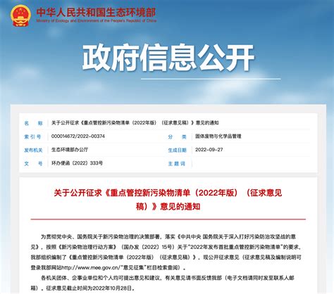 2022年首批重点管控新污染物清单！（生态环境部征求意见稿发布）