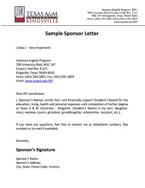 Fillable Online Tamuk Sample Sponsor Letter Texas A M University