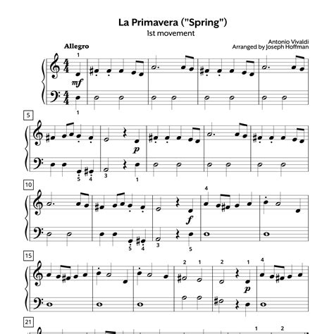 Free Piano Sheet Music La Primavera Antonio Vivaldi The Four Seasons