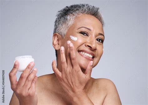 Mature Woman Skincare Cream And Portrait Sunscreen Makeup Product And Luxury Beauty For