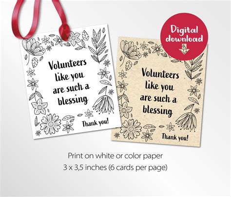 Volunteer Thank You Gift Tag, Volunteer Card, Printable Thank You ...