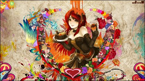 Wallpaper Colorful Illustration Women Redhead Flowers Anime