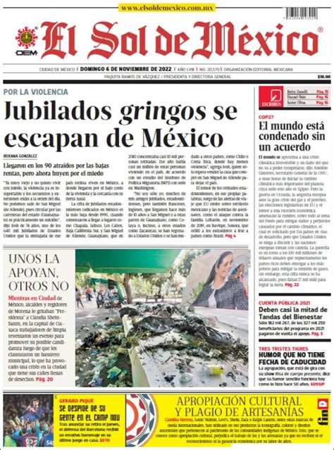 Newspaper El Sol De M Xico Mexico Newspapers In Mexico Sunday S