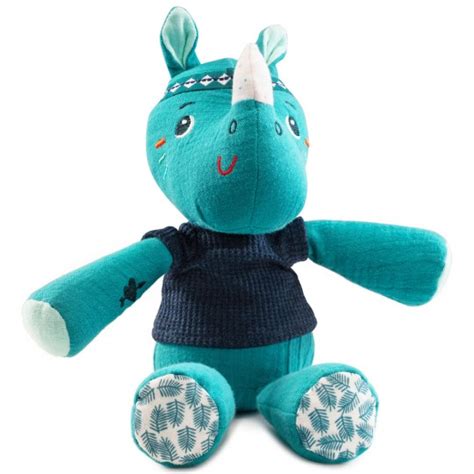 Peluche Coton Bio Marius Le Rhinocéros Lilliputiens Dés 3 Mois