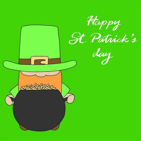 Happy st. Patrick's Day card. Leprechaun with cauldron and coins ...