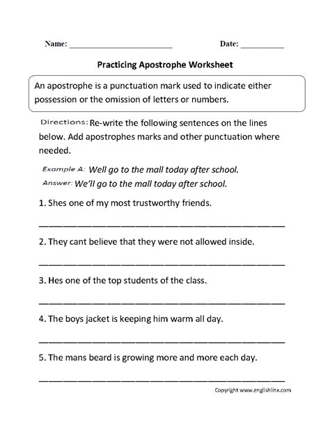 Punctuation Worksheets | Apostrophe Worksheets