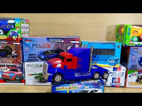 Unboxing Truk Optimus Prime Mobil Katak Mobil Polisi Bus Tayo