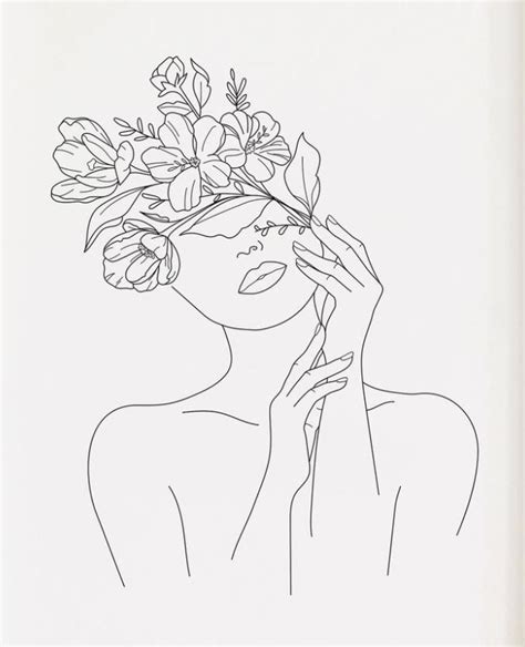 Flower Face Female Line Drawing Tattoo Inspiration