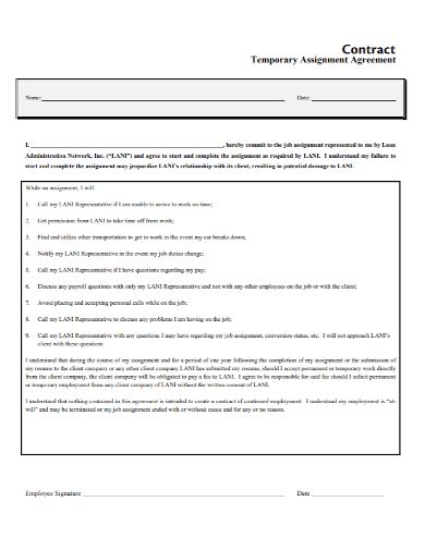 Free Temporary Assignment Contract Samples In Pdf