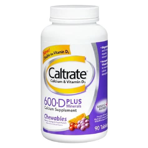 Caltrate Calcium And Vitamin D3 600 D Plus Minerals Chewable Tablets 90 Ea 3 Pack