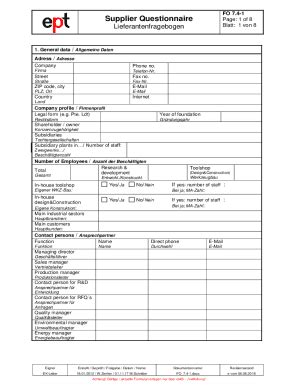 Fillable Online Supplier Questionnaire Lieferantenfragebogen Fax