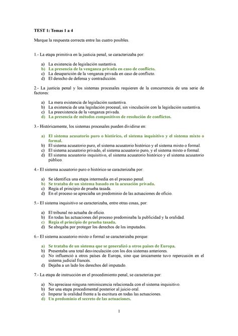 examen tipo test de preparación de derecho procesal penal de la